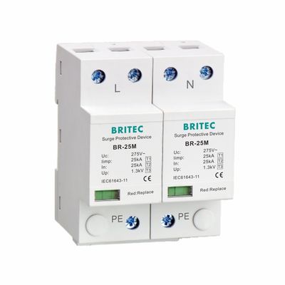 25kA de Beschermer275v 1.3kV T1 10/350us 2P van de type 1schommeling Enige Fase