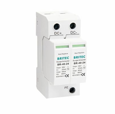 BR-40-24 T2 DC-overspanningsbeschermingsapparaat 40kA 24V SPD met thermoplastisch UL94-V0 behuizing voor overspanningen