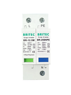 BR-12.5M 1+1 50kA DIN Rail Surge Protection Device Lightning Protection TUV Goedkeuring spd