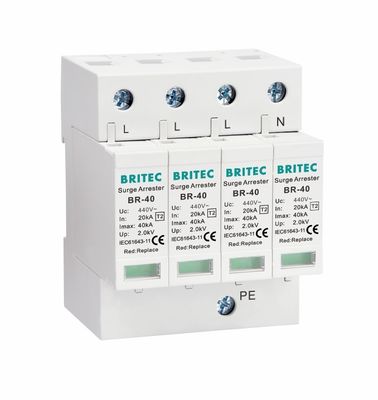 BR-40 440 4P Type 2 40ka-overspanningsbeschermingsapparaat SPD T2 Power Protection arrester bliksembeschermer donderbeschermer ac overspanningen 440V Overspanningsbeschermer spd Type 2 Overspanningsbeschermers