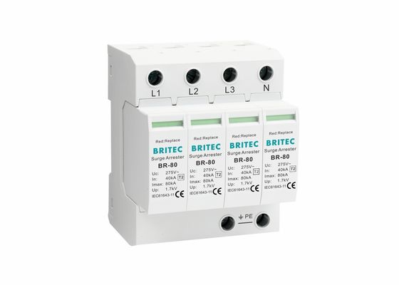 Imax 80kA Type 2 Overschrijdingsbeveiliging 4P Overspanning Arrester 35mm Din Rail