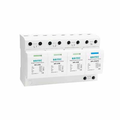 BRITEC BR-25M 3+1 Type 1 Overspanningsbeschermingsapparaat met 25kA Iimp Pluggable Module Type 1 Overspanningsbeschermer