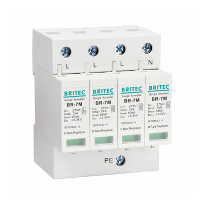 AC Power Iimp 7KA 4P T1+T2/Klasse B+C 3 Fase Industrial Power Surge Protect, 275V Din Rail Mount Thunder Arrester