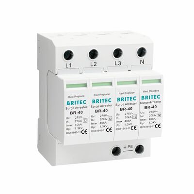 BRITEC BR-40 4P Type 2 Overspanningsbeveiliging 40kA 320V Steekbaar SPD Bliksembeveiliger