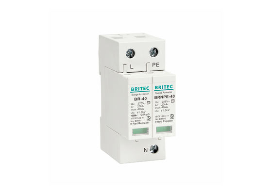 IEC 61643-11 Type 2 overspanningsbeschermingsinrichting met 40kA 1P+NPE bliksembescherming en DIN-railmontage