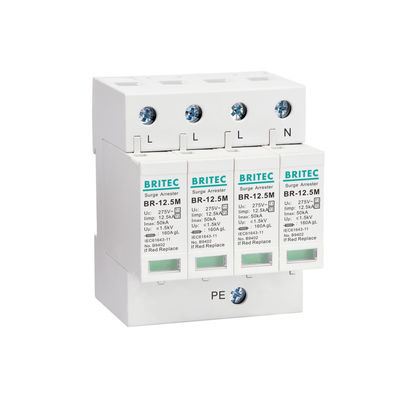 Br-12.5M 4P 50kA 275v T1+T2 ac van het de Beschermer lage voltage van de Schommelings Remschommeling SPD van de de bliksembescherming