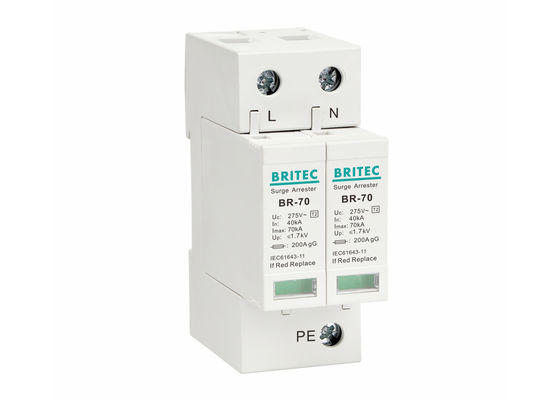 70kA Type 2 overspanningsbeschermingsinrichting DIN Rail Montageable Overspanningsarrestor IEC 61643-11 Conform