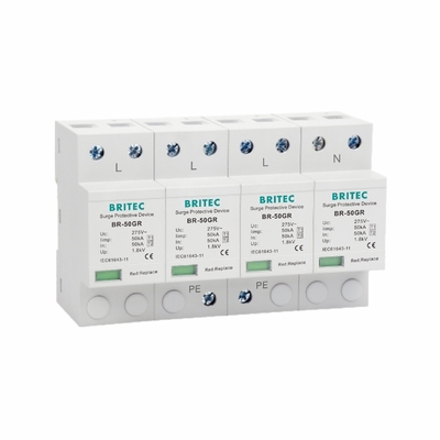 Van de het Type 1schommeling van SPD 50KA van het de Beschermerapparaat 4P 275V 320V AC de Bliksemremhaak
