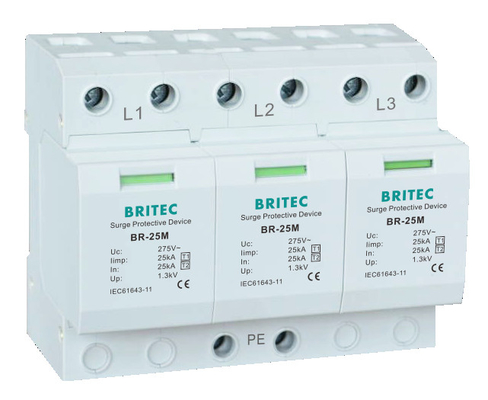 BRITEC BR-25M T1+T2 B+C 3P DIN Rail 35mm Spd T1 varistor overspanningsbeveiliging type1 3p overspanningsbeveiliging