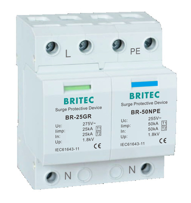 BR-25GR 1P+1 overspanningsbeveiligingsapparaat Spd Type1 overspanningsonderdrukker, donderafleider