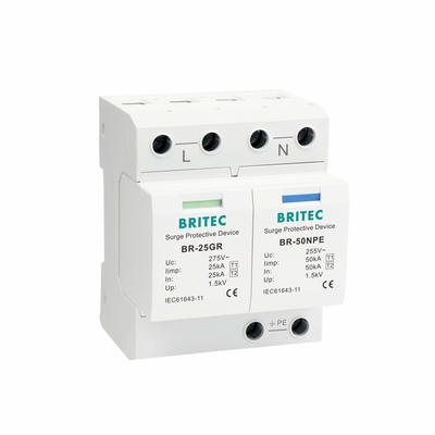 BR-25GR 2P Type 1 Overspanningsbeschermingsinrichting 50KA Eenfasige SPD-vonkgap spd tuv ac-overspanningsbeveiliging
