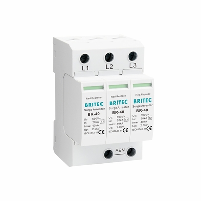 BR-40 690 3P Type 2 690V 800V 1000V hoogspanningsoverspanningsbeschermer modulair overspanningsbeveiligingsapparaat