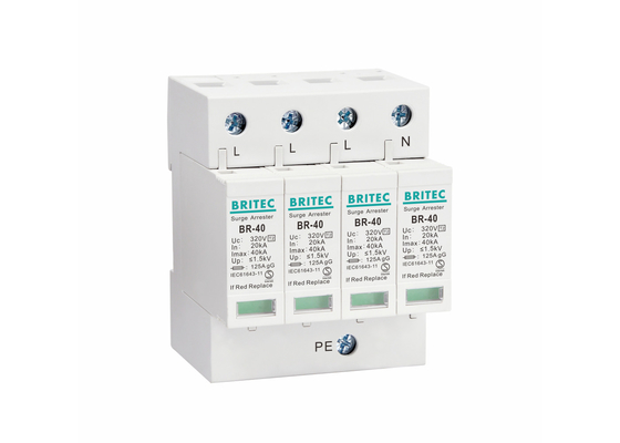 IEC61643 40KA 4 polen AC elektrische overstromingsbeschermer Blikbescherming