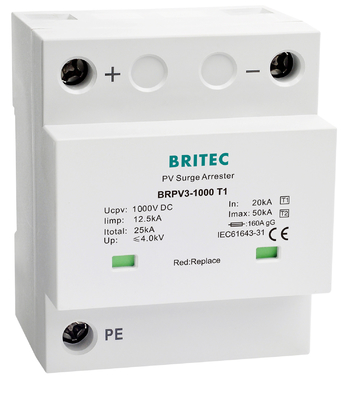 BRPV3-1000 T1 50ka DC 1000V 12.5ka PV-overspanningsbeveiliging zonne-overspanningsbeveiliging fotovoltaïsche SPD's
