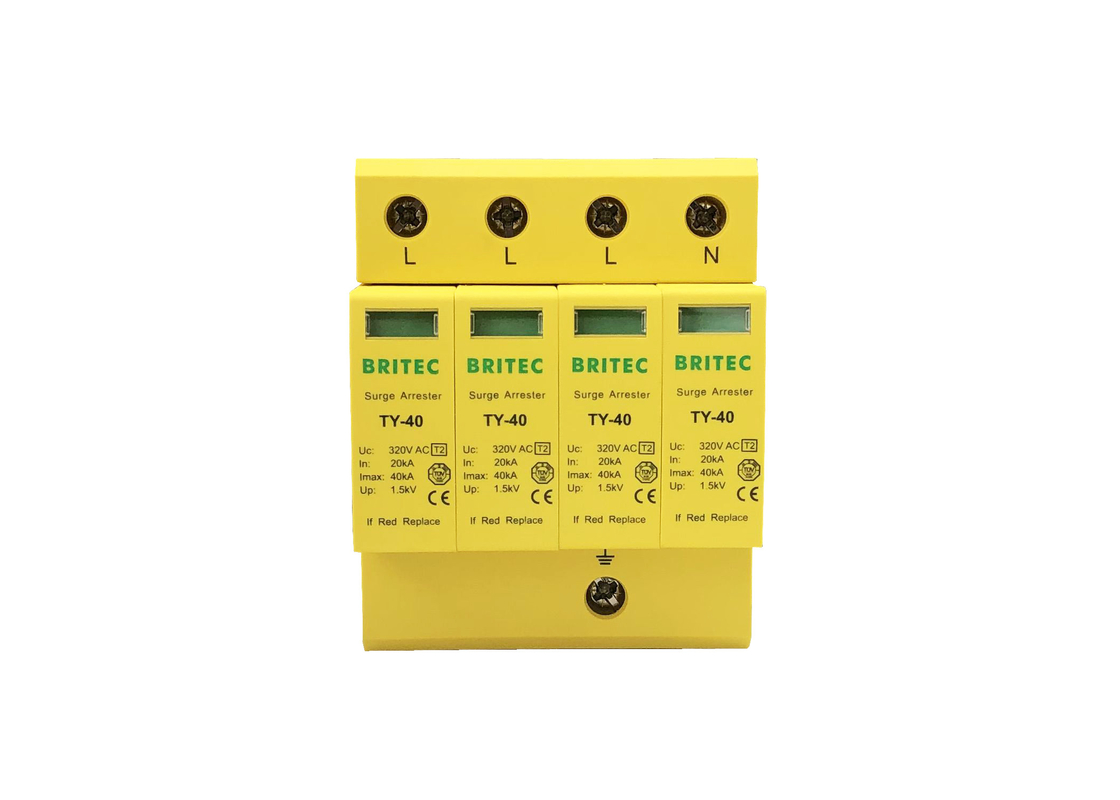 4P 40KA AC Blikbescherming 3-fase Arrester Surge Protector Klasse C IP20