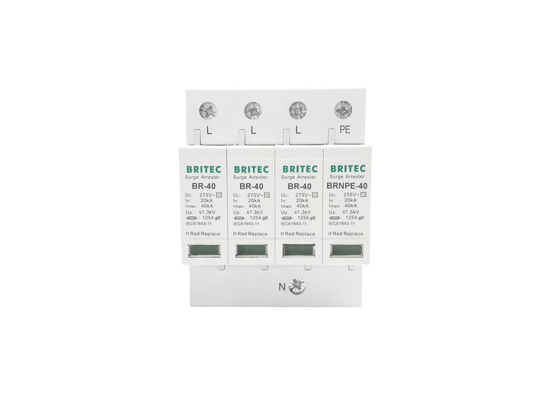40kA 275V/255V Industrial DIN Rail 3 Phase Type 2 SPD Overspanningsbescherming