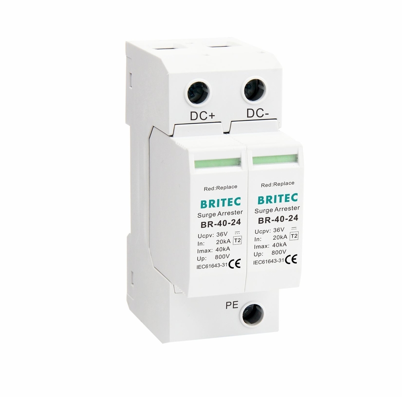 BR-40-24 DC SPD-overspanningsbeschermingsapparaat Dc-overspanningsonderdrukker 40kA Pv-overspanningsarrestator dc 24v-overspanningsbeschermer