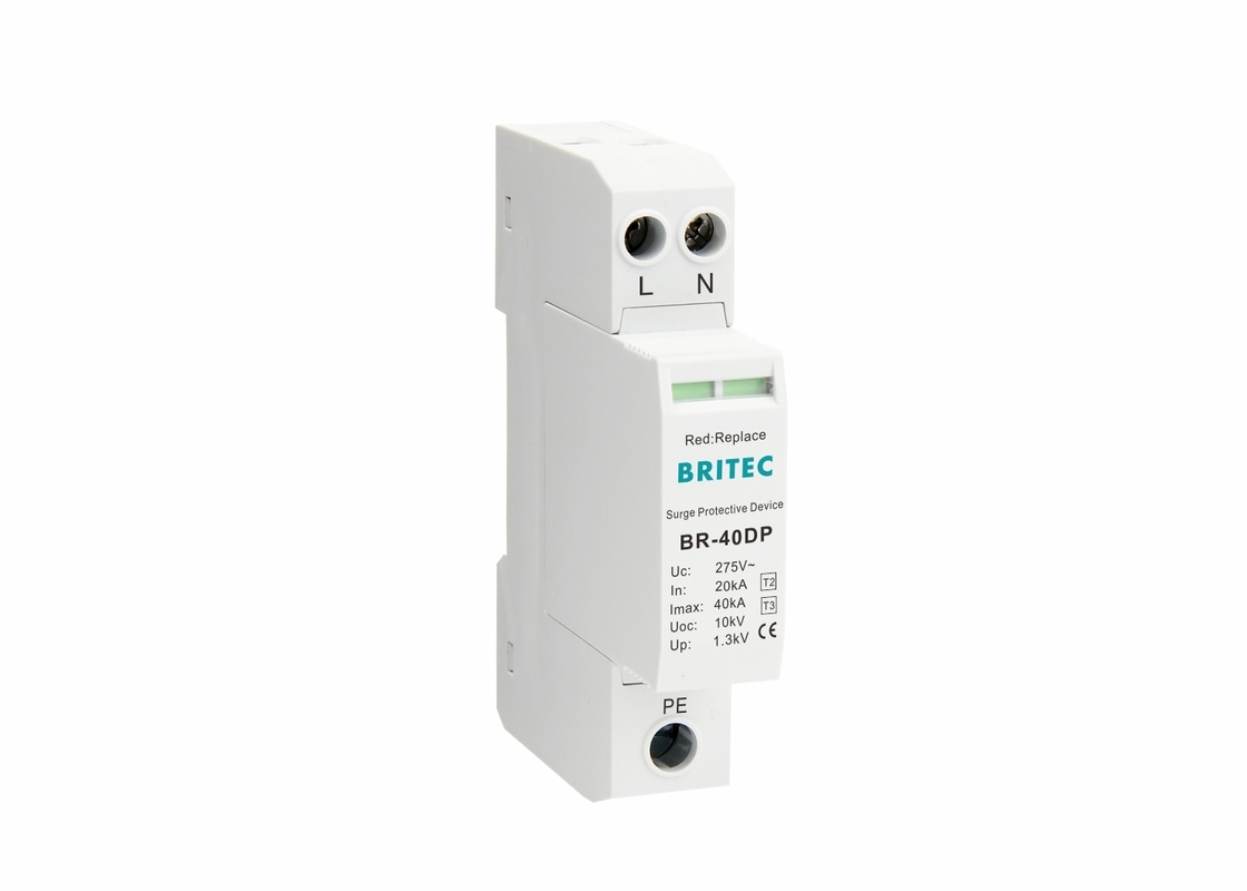 40kA 275V enkelfasige 2P-type 2 + 3 klasse II + III-overspanningsbeheersers BR-40DP 2P