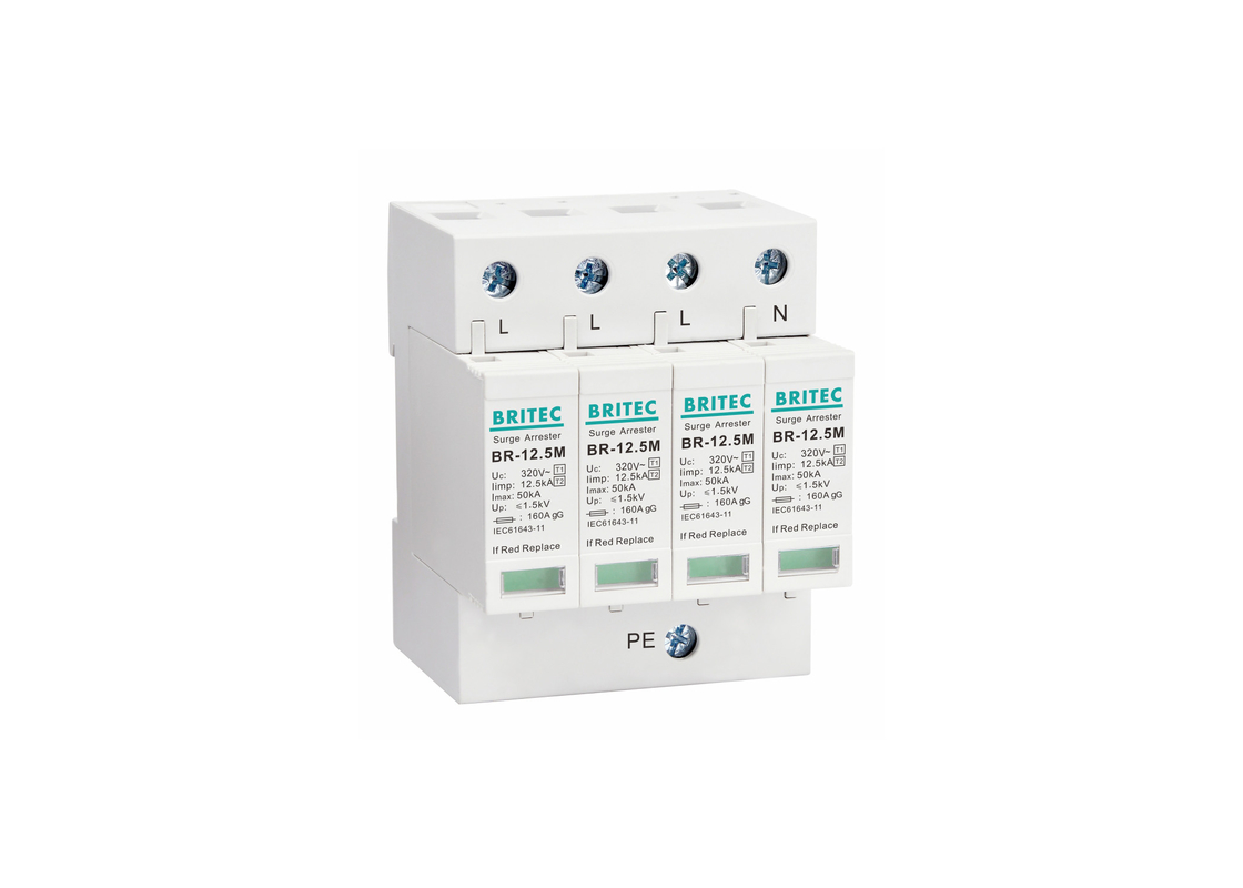 12.5kA Type 1+2 320V 4P Huishoudelijke overspanningsbeschermer Blikbescherming