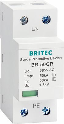 BRITEC br-50GR 275 2P-van de het Type 1schommeling van SPD 50kA van het de Beschermingsapparaat Ac DIN Rem de donderbeschermer van de Spoorschommeling
