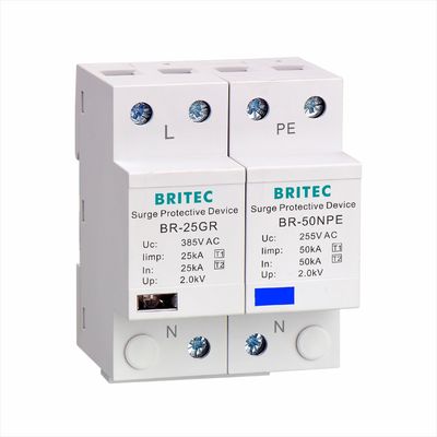 BRITEC br-50GR 275 2P-van de het Type 1schommeling van SPD 50kA van het de Beschermingsapparaat Ac DIN Rem de donderbeschermer van de Spoorschommeling