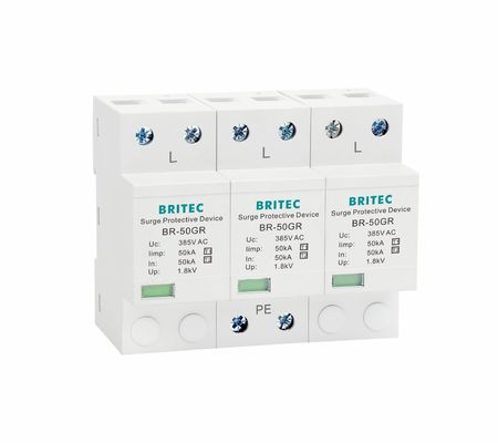 BRITEC 50kA TUV/CE/ROHS Goedgekeurd Overspanningsbeveiligingsapparaat met 10/350 Golfvorm Bliksembeveiliger SPD Type 1 SPD