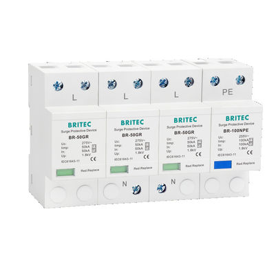 BR-50GR 3P+N Type 1 Overspanningsbeschermingsapparaat Klasse 1 AC SPD 50ka Thunder Lightning Arrester SPD Type 1 en 2