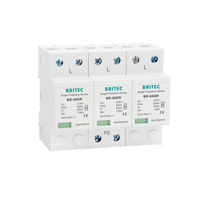BR-50GR 3P+N Type 1 Overspanningsbeschermingsapparaat Klasse 1 AC SPD 50ka Thunder Lightning Arrester SPD Type 1 en 2