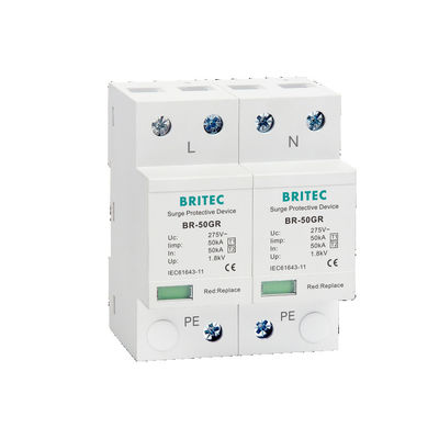 BR-50GR 3P+N Type 1 Overspanningsbeschermingsapparaat Klasse 1 AC SPD 50ka Thunder Lightning Arrester SPD Type 1 en 2