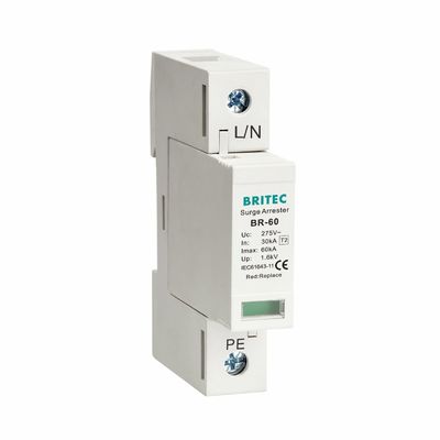BRITEC 60kA Type 2 1P Overspanningsbeschermingsinrichting Bliksemhalter voor de stabiliteit van het energiesysteem