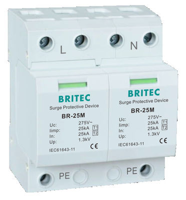 BR-25M 3P+1NPE 25kA T1+T2 varistor overspanningsbeveiliging B+C Lage spanning 3 fase AC Spd bliksembeschermer
