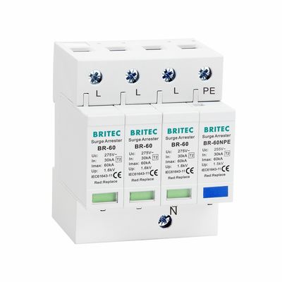 275V 60KA-overspanningsbeschermingsinrichting met 3+NPE-type voor bliksembescherming