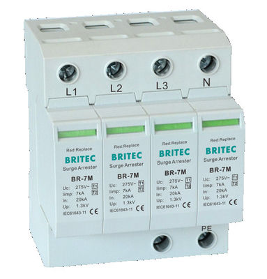 BR-7M 4P T1+T2 Surge Arrester B+C Spd Surge Protection Device type1 3-fase overspanningsbescherming spd Ü-Ableiter