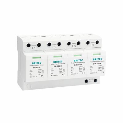 BR-50GR 4P type 1 overspanningsbeveiliging Overspanningsbeveiliging 50kA Overspanningsbeveiliging plug-in arrester type 1 spd overspanningsafleider AC T1 Overspanningsbeveiliging driefasige stroom overspanningsbeveiliger