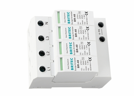 IEC61643-1 40ka AC 4 Pole SPD Surge Protector Thermoplastische behuizing