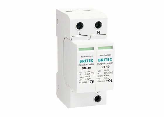 40kA Steekbare Modulaire Overspanningsbeveiliger 320V 2P Type 2 Overspanningsbeveiliging DIN-rail Montage