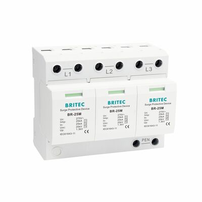 275V bliksemschildbeveiliging met 25KA Iimp en DIN Rail Mount voor 3-fase energiebescherming