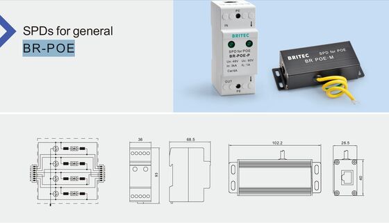 BR-POE-M POE-overspanningsbeschermer met 3kA nominale stroom DIN-rail gemonteerd en IP20-bescherming voor RJ45-netwerken Telecom Industrial SPD Manufacturer