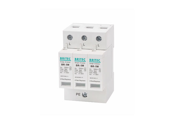 van de Bliksembeschermers van 5kA 3P 320Vac Type 1 +2/Klasse I+II/Klasse B+C