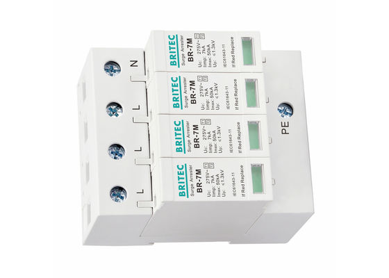 AC Power Iimp 7KA 4P T1+T2/Klasse B+C 3 Fase Industrial Power Surge Protect, 275V Din Rail Mount Thunder Arrester