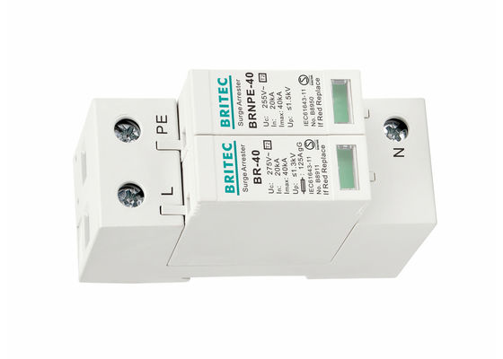 IEC 61643-11 Type 2 overspanningsbeschermingsinrichting met 40kA 1P+NPE bliksembescherming en DIN-railmontage