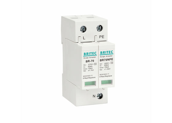 70kA Type 2 Overspanningsbeveiliging Thermoplast UL94-V0 Steekbaar SPD Overspanningsafleider