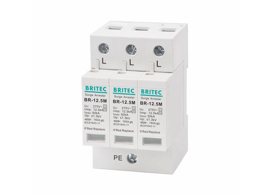 SPD van 275Vac 12.5kA 3 Polen voor het Type 1 +2/Klasse I+II van de Bliksembescherming