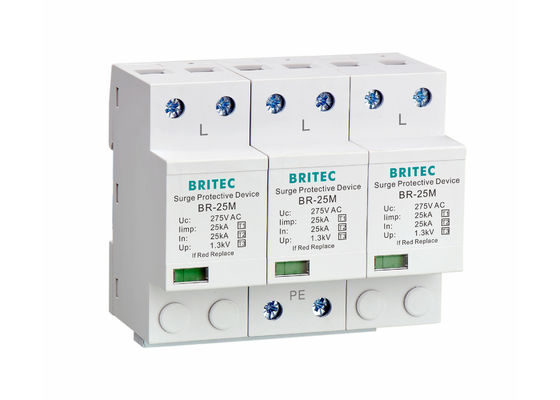 275V bliksemschildbeveiliging met 25KA Iimp en DIN Rail Mount voor 3-fase energiebescherming