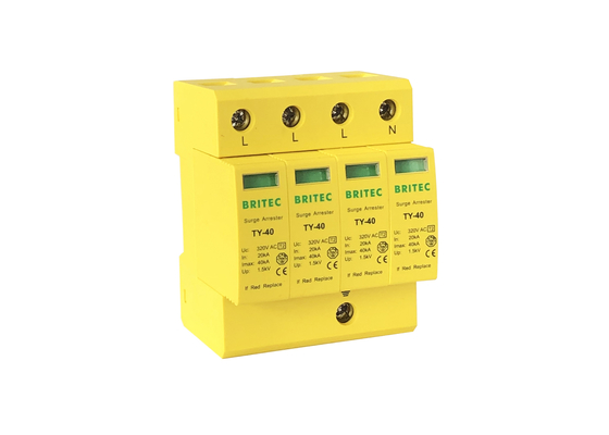 4P 40KA AC Blikbescherming 3-fase Arrester Surge Protector Klasse C IP20