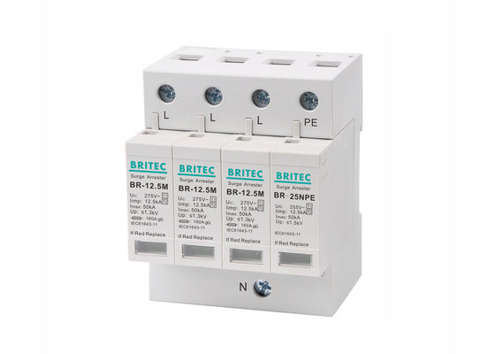 Compact 12,5kA klasse B + C Driefasige spanningsherstel SPD met DIN Rail Mount